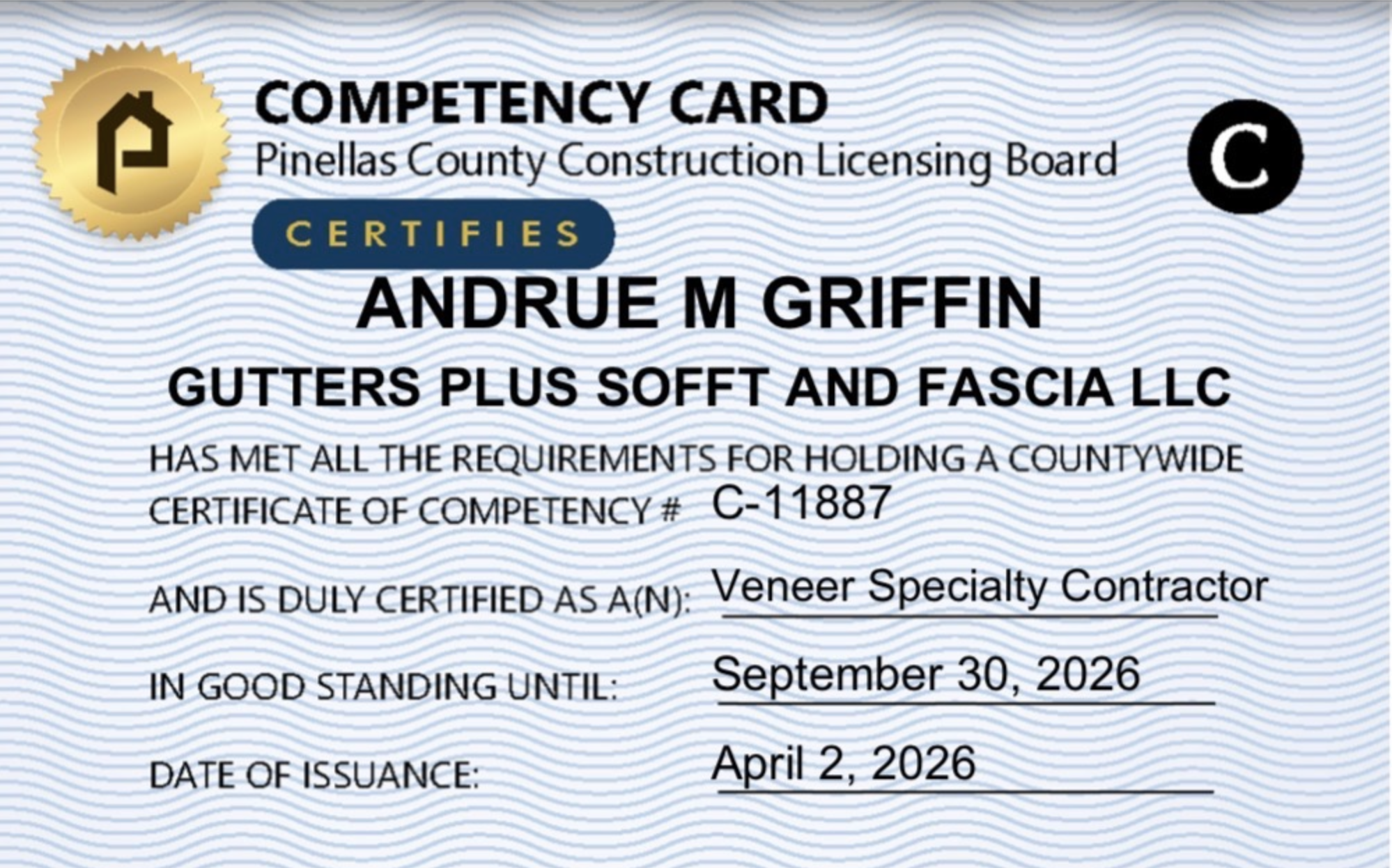 Pinellas County Construction Licensing Board construction certificate